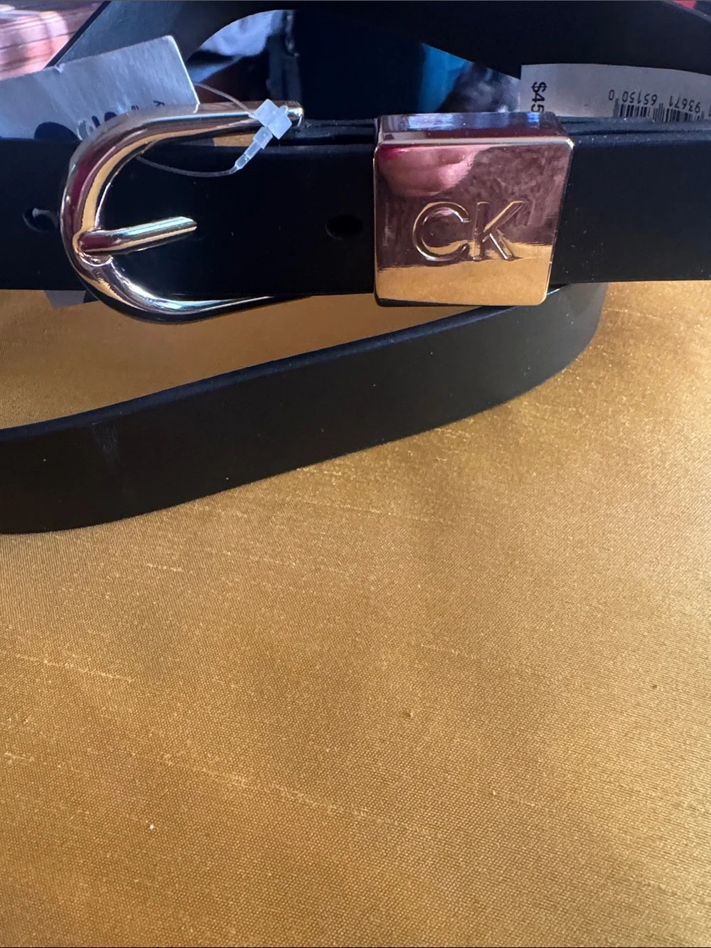 Calvin Klein Black Leather Belt with Gold-Tone CK Accent